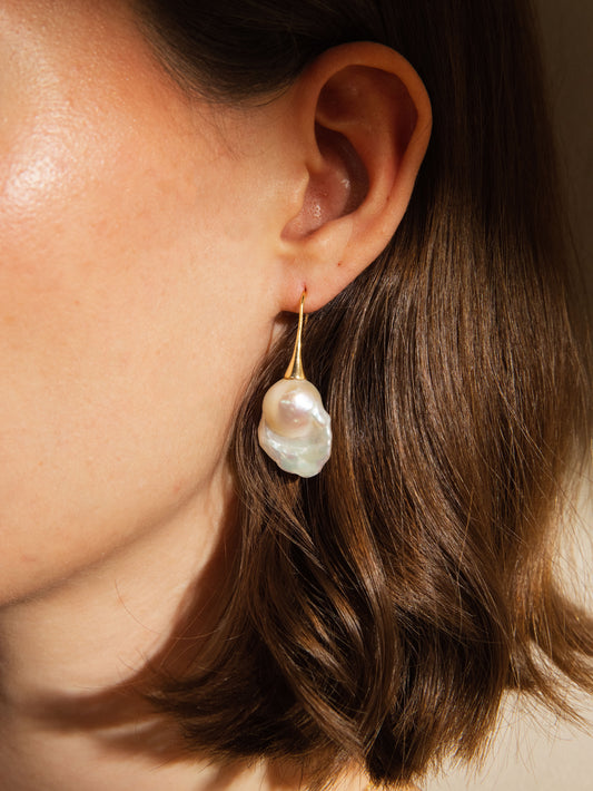 18K Gold-Plated Silver Baroque Pearl Drop Earrings