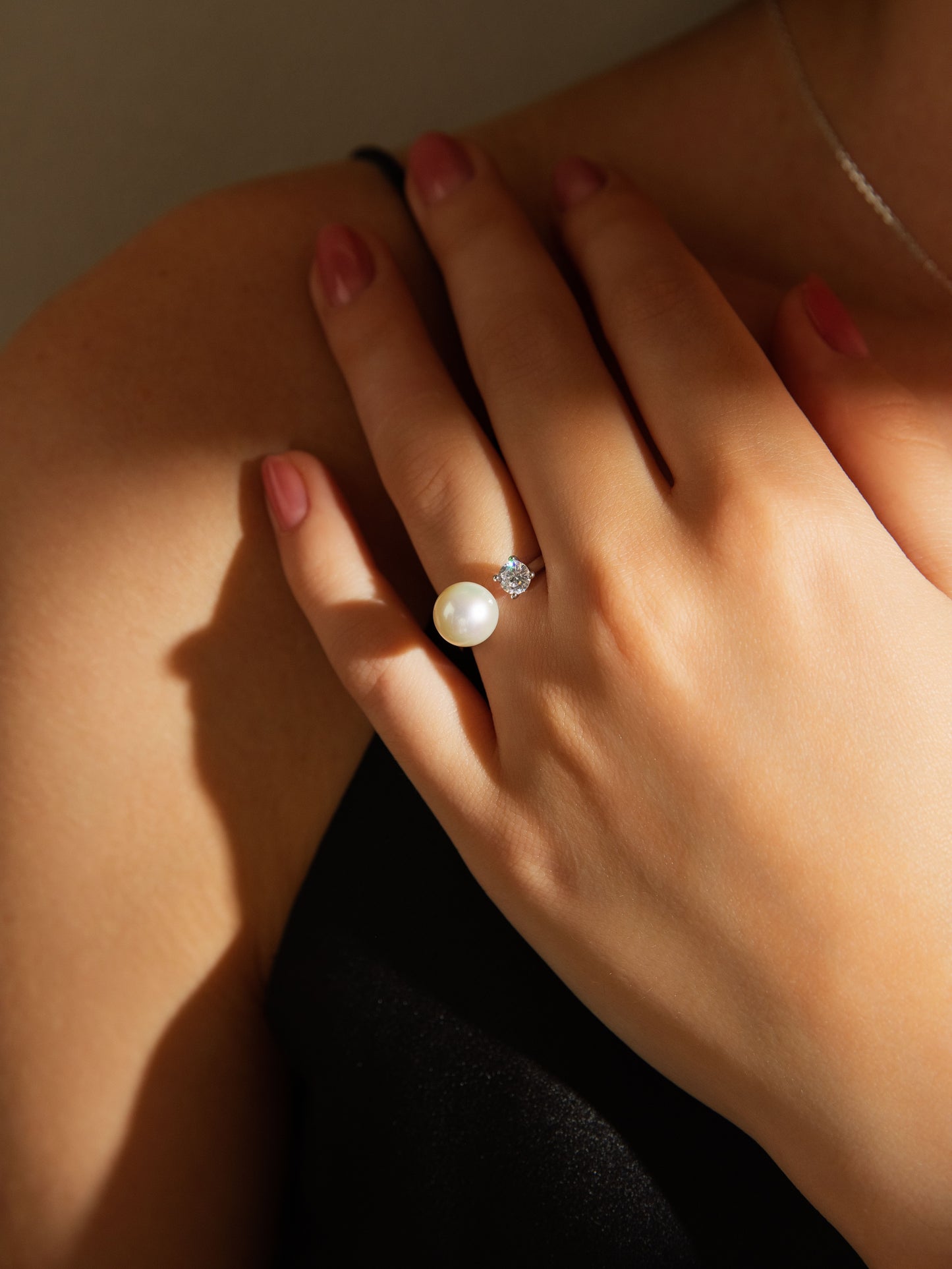 Sterling Silver Freshwater Pearl and Diamond Ring