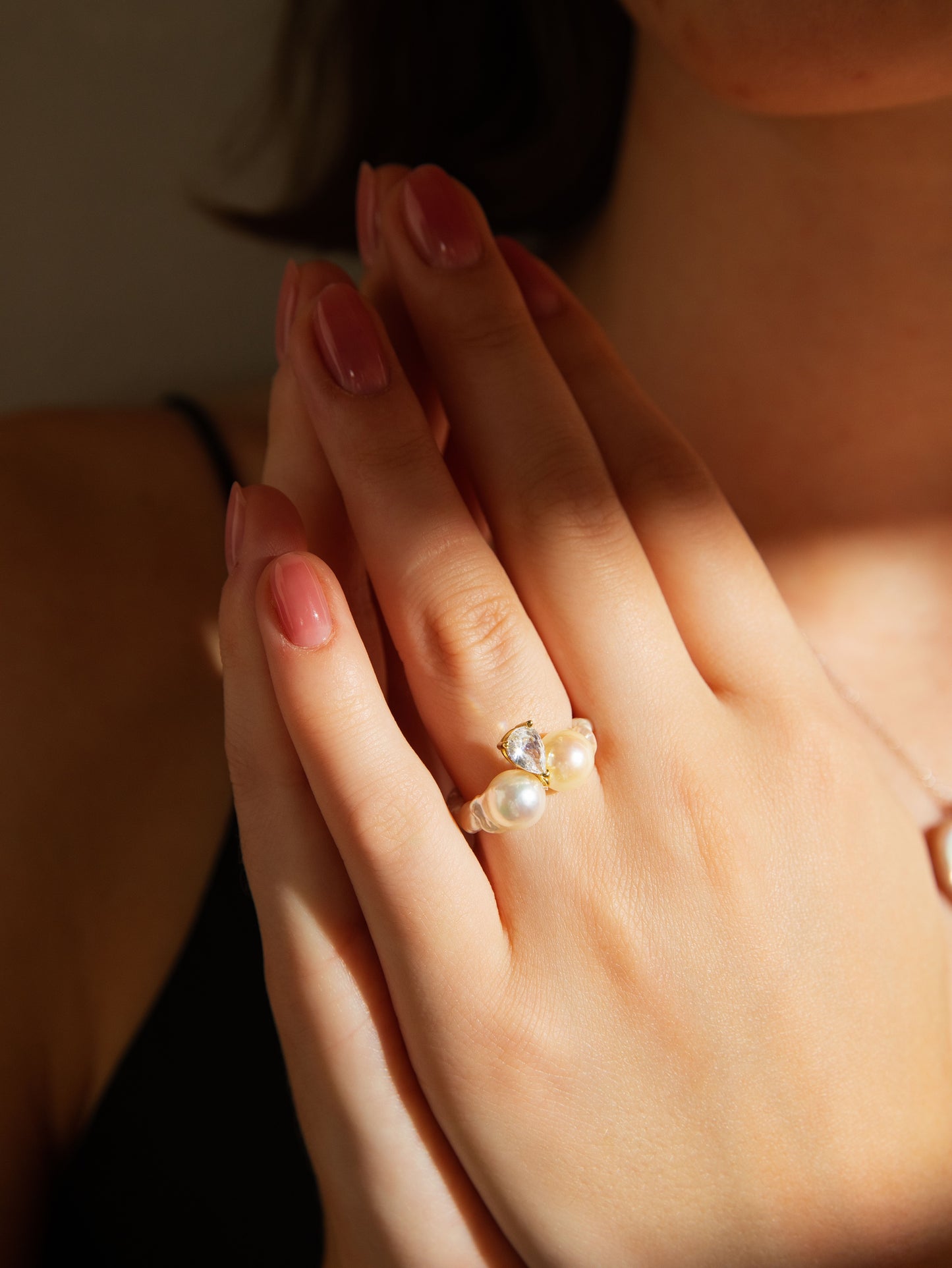 Akoya Baroque Pearl and Diamond Ring