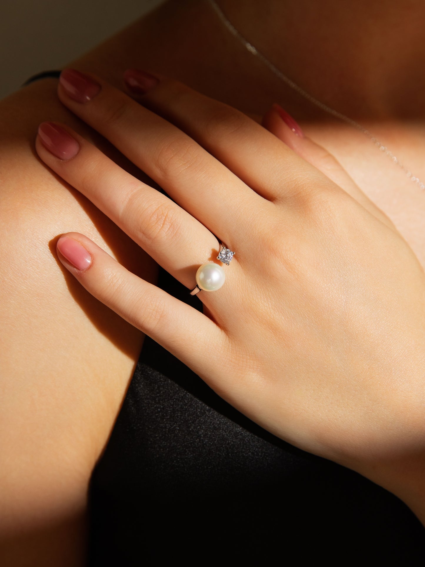 Sterling Silver Freshwater Pearl and Diamond Ring