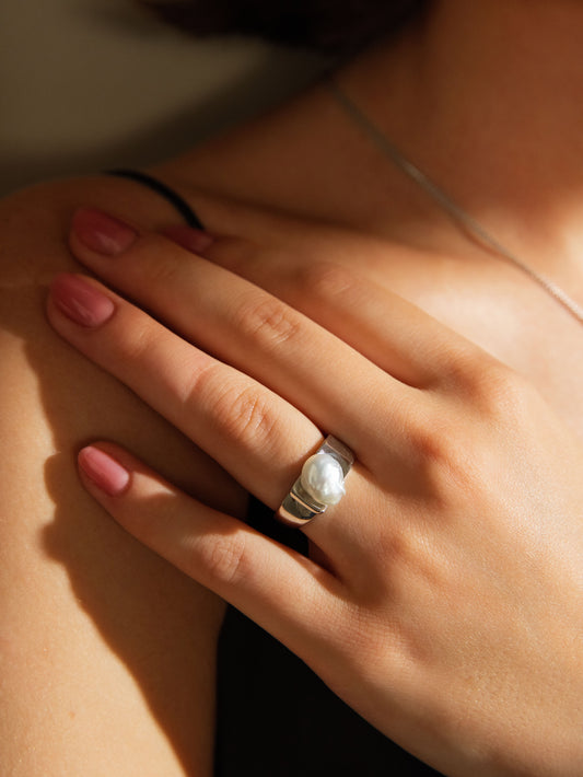 Silver Keshi Pearl Ring